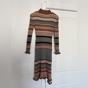 Striped Knit Turtleneck Dress